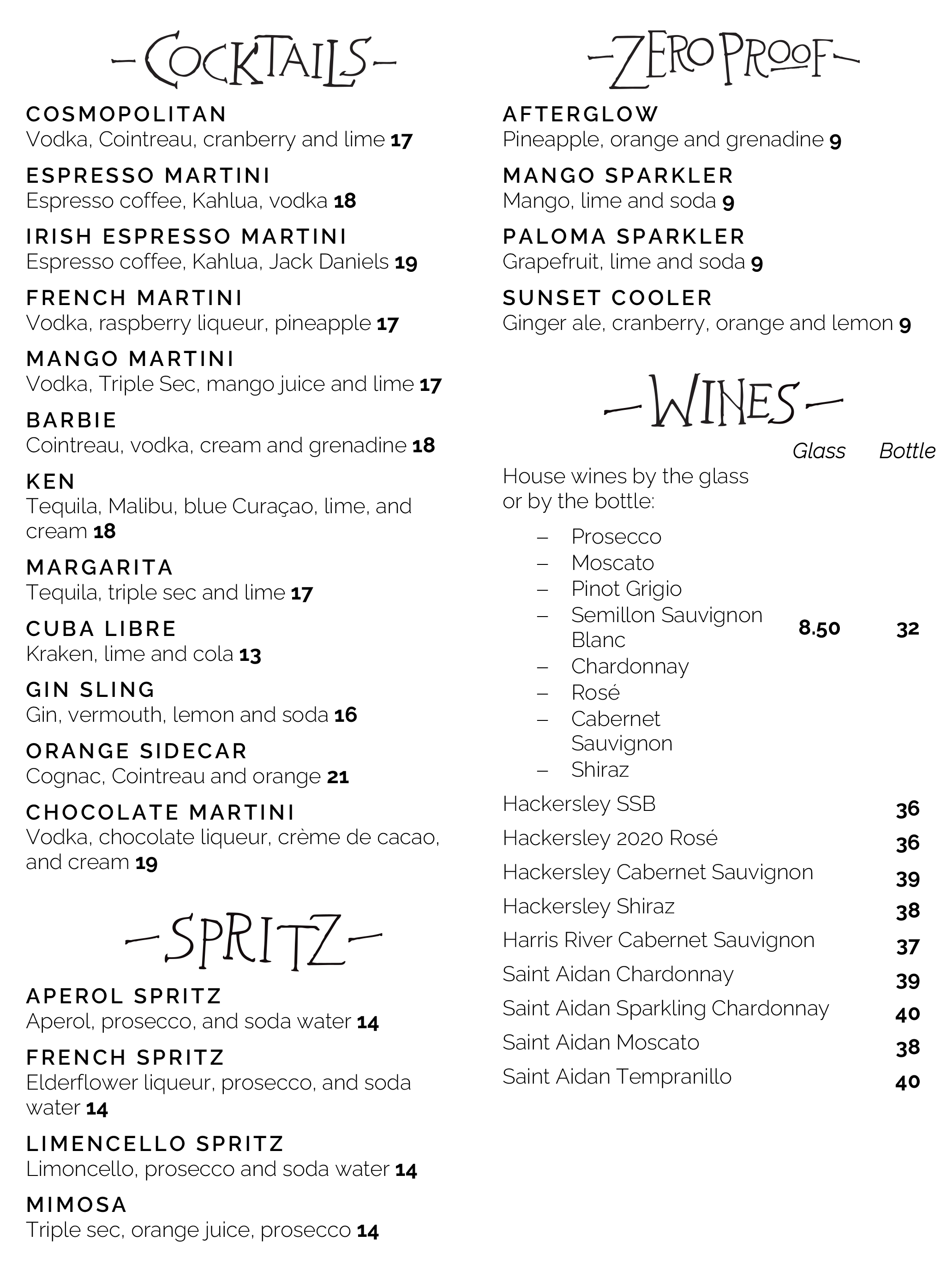 2402 Cocktail menu